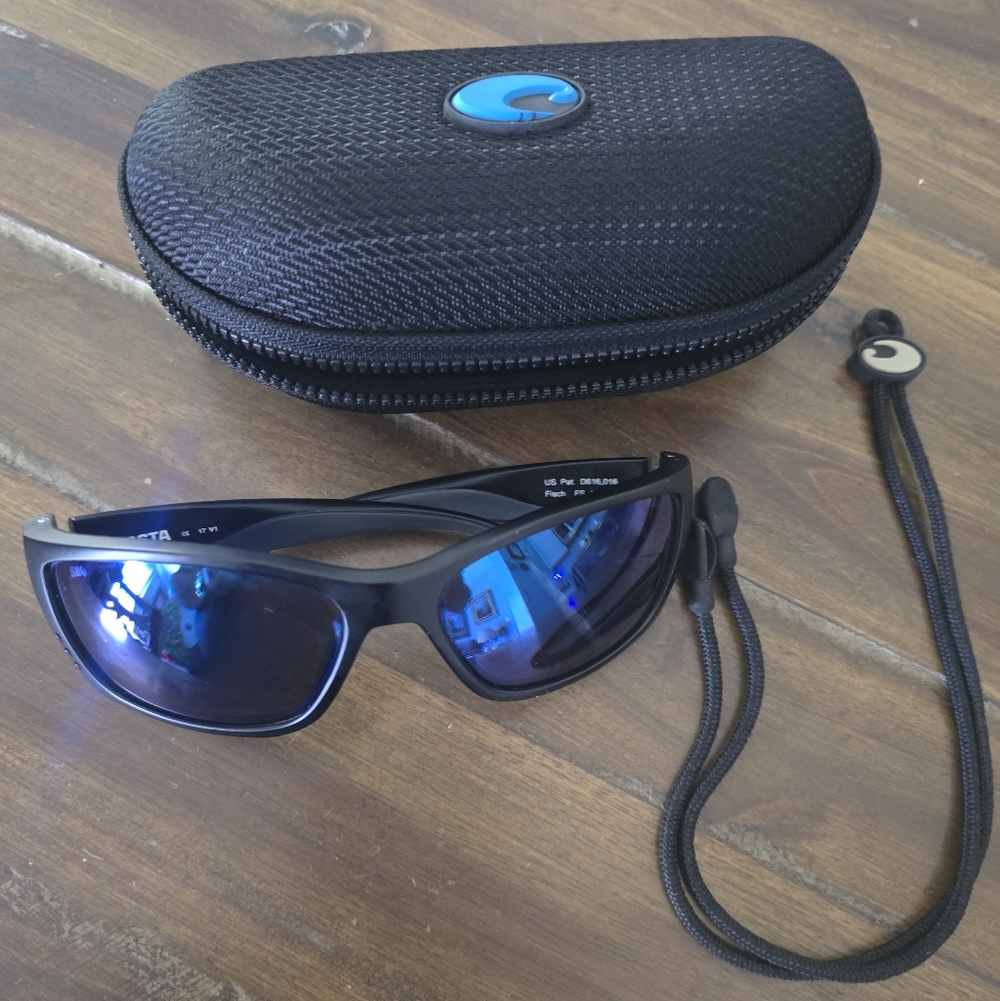 Costa Black Sunglasses with Reflective Blue Lenses